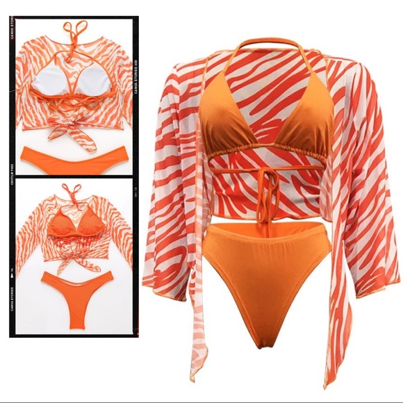 3 Pc Cheeky HiCut Triangle Bikini & Cover Up NWT - Picture 3 of 12